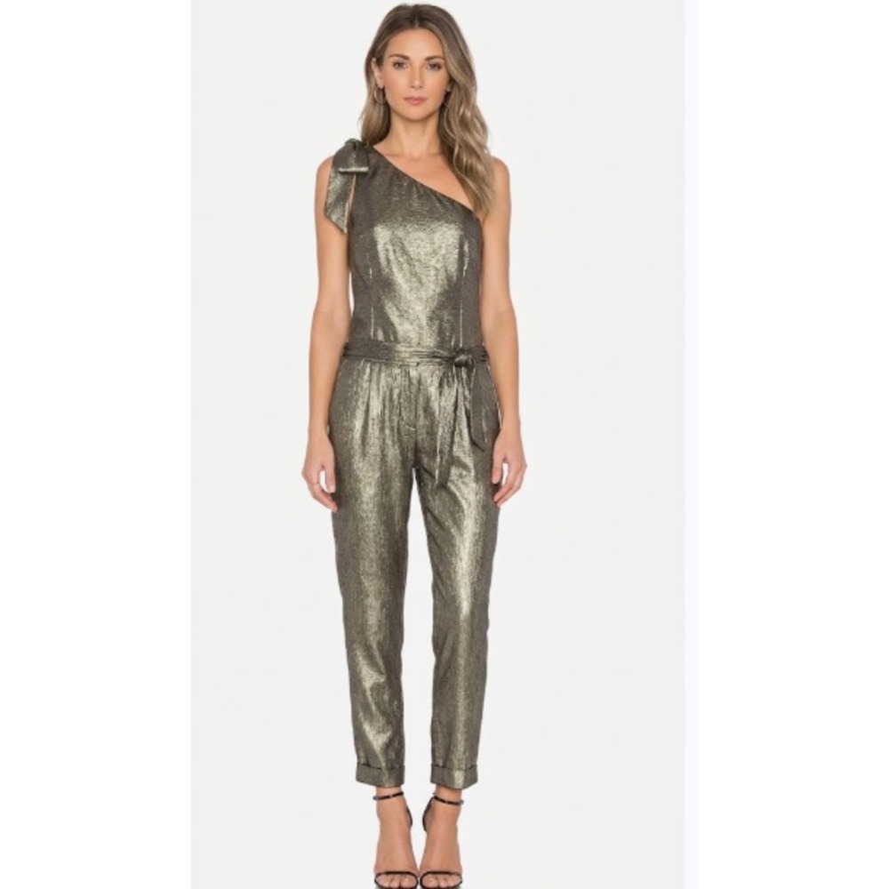 Paige Rosie Jumpsuit Gold Metallic 1 Small Hw Maisie Shoulder - New- B44